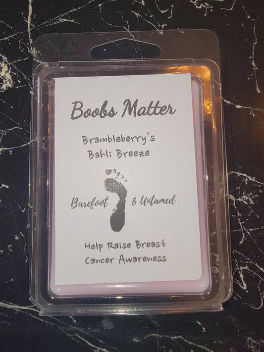 Boobs Matter - Fundraiser for Sarah - specially made for Cancer Awareness.  100% soy wax melt with Bahli Breeze fragrance and pink glitter.  Beautiful when melted with a fragrance that makes you feel like you're actually in Bahli. ALL profit for Sarah.
